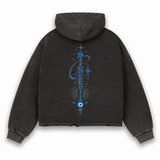 True Path Vintage Washed Frayed-Hem Hoodie - Black